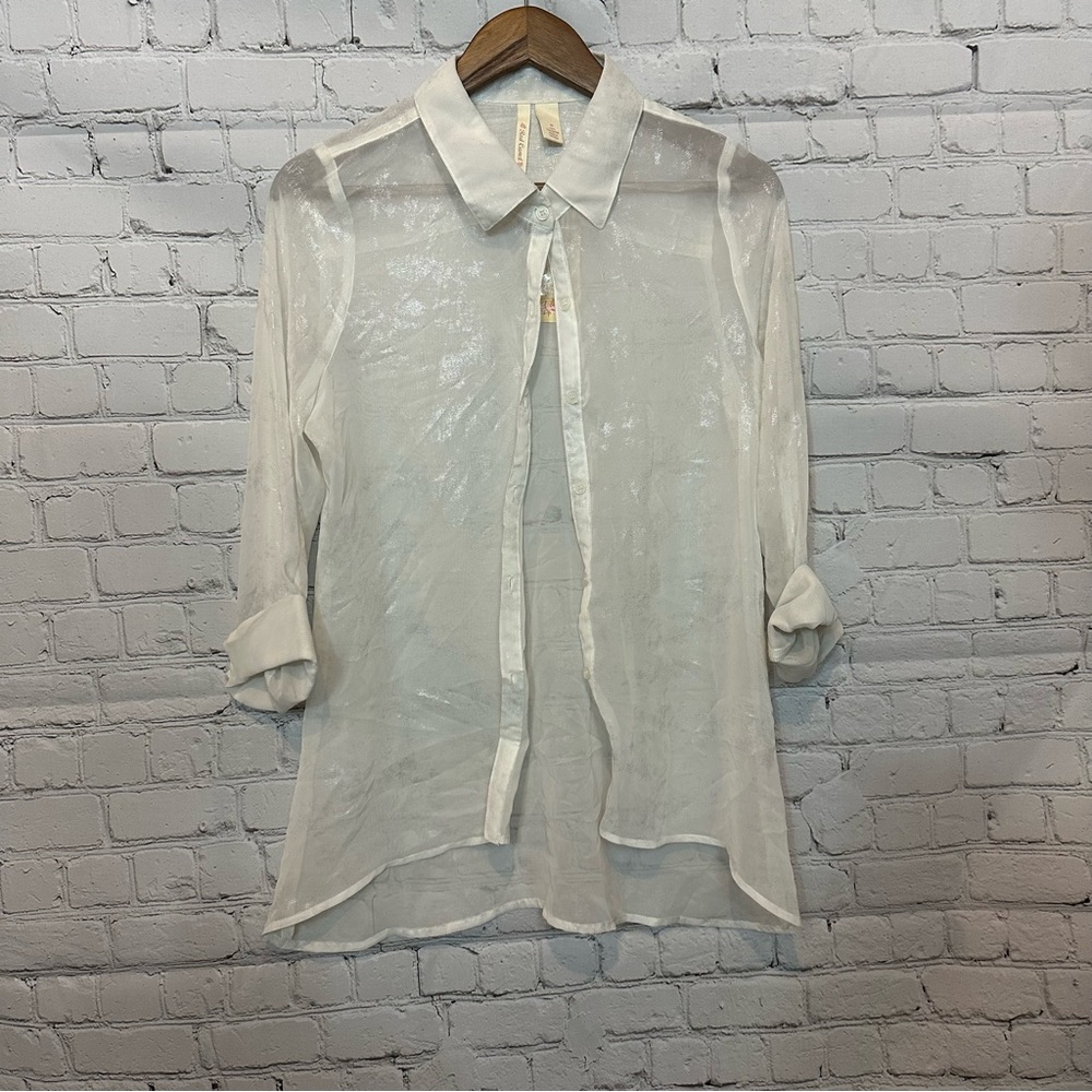 Red Camel white sheer sparkly button up